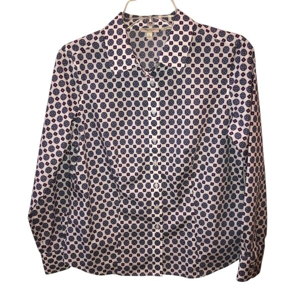 Talbots Womens Petite Small Floral Hearts Long Sleeve Button Up Collar Shirt SP - Picture 1 of 8